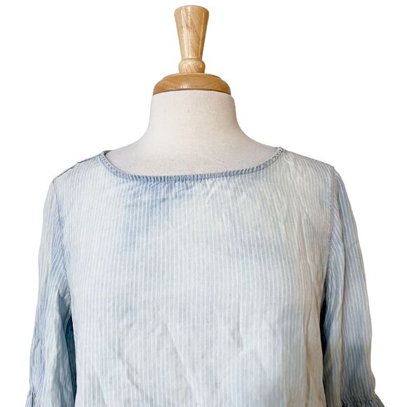 John Mark Anthropologie Shirt Size Small Boho Blue Striped Bell Sleeve - Picture 7 of 10